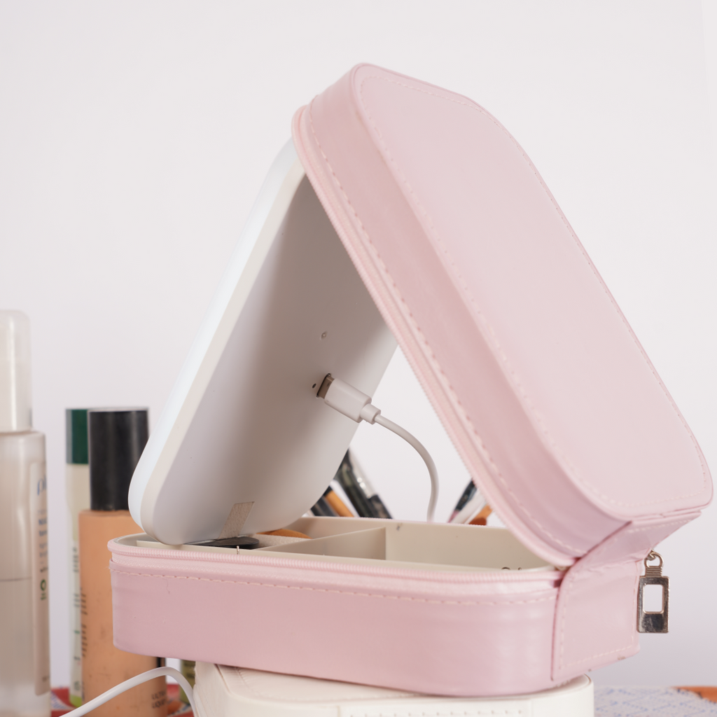 White Jewelry Organizer with LED Mirror